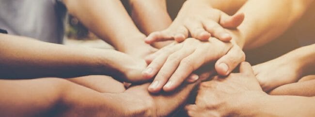 Business teamwork join hands together. Business teamwork concept