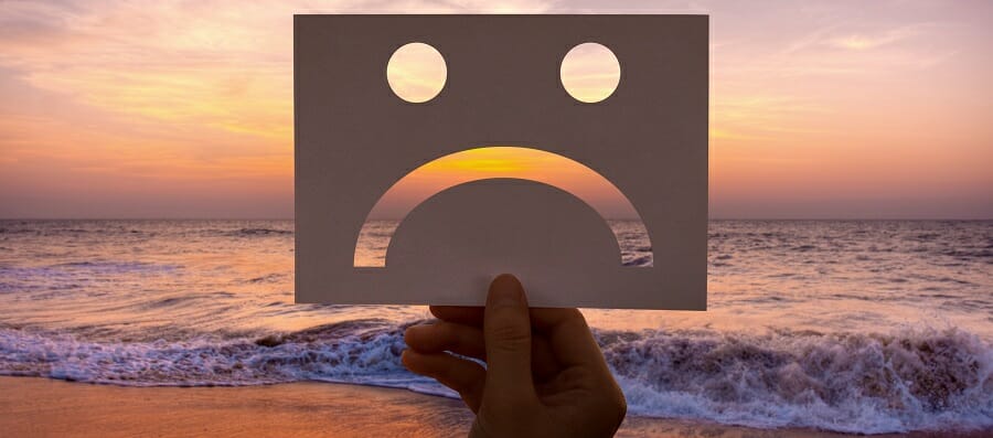 Sad depressed fail down perforated paper