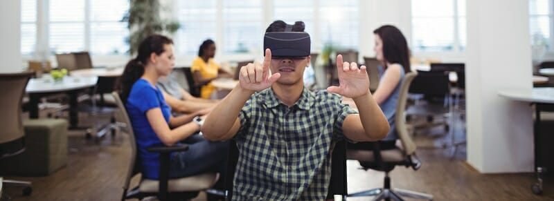 Man using virtual reality headset