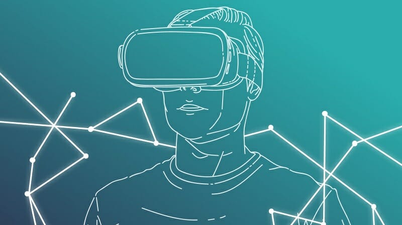 3D Sketch of young man wearing VR headset