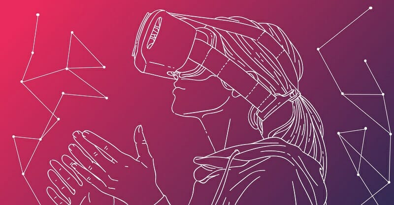 Sketch of young woman wearing VR headset