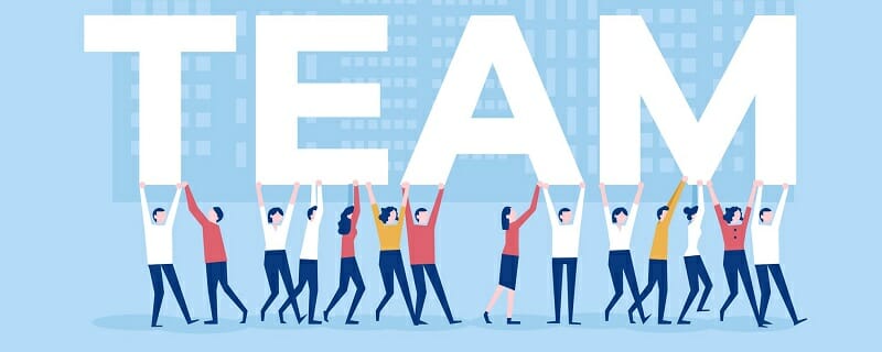 illustration of people holding up the word TEAM