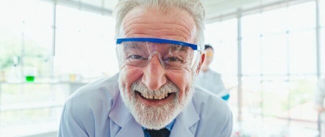 Portrait Science men working with chemicals in lab