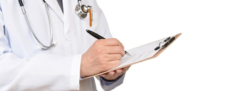 Medical doctor with copy space isolated on white background.